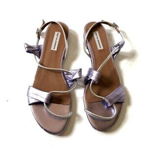 Tabitha Simmons Toni Flats Sandals Womens 36.5 6.5 Purple Metallic Leather Shoes